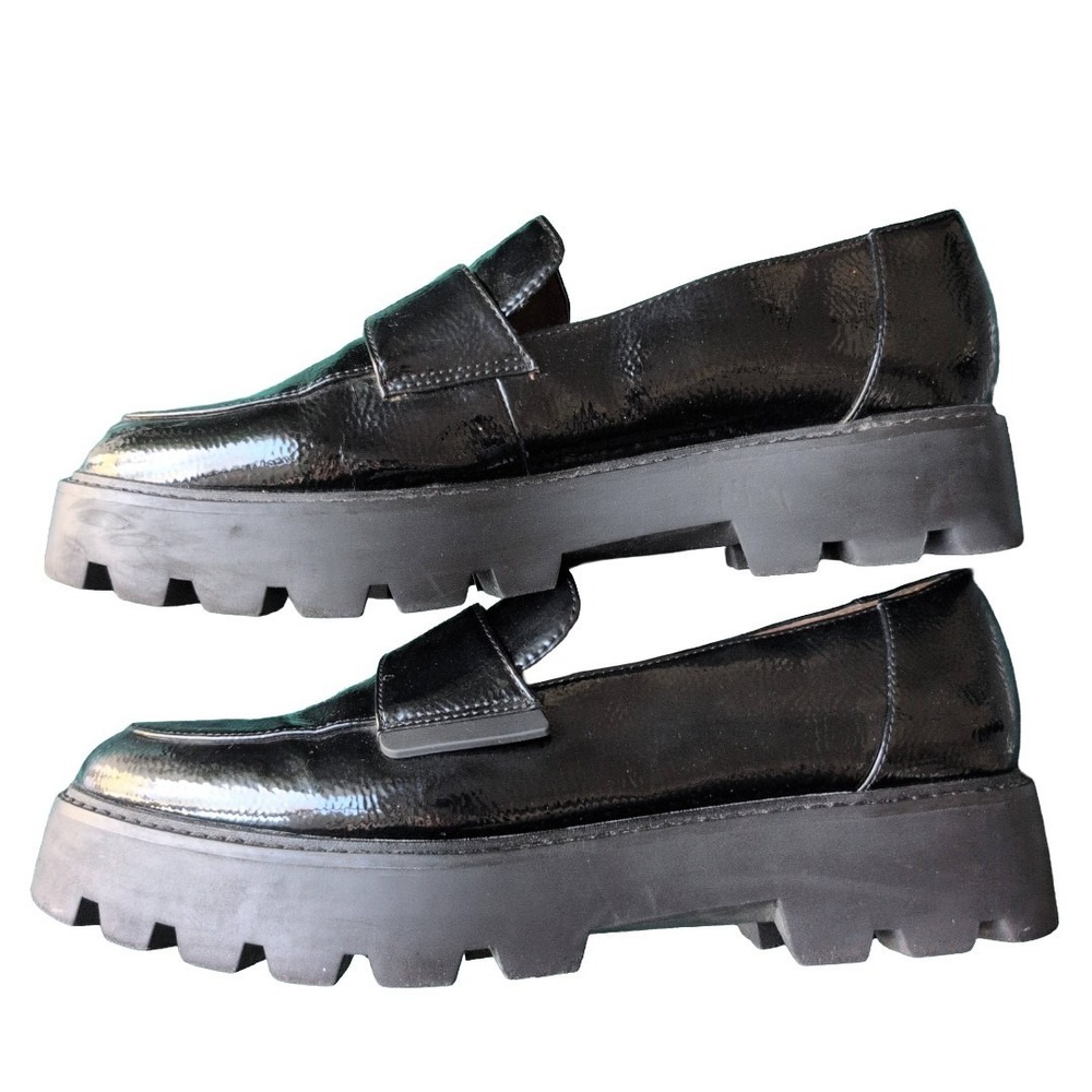 Black Patent Leather Platform Loafers  Franco Sarto Brindy Women's 10 Chunky Y2K